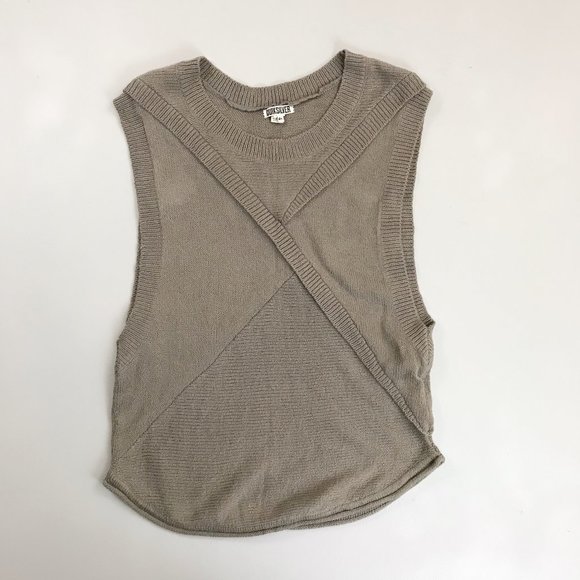 QUIKSILVER Sweater Vest Medium Long Deep Drop Sides Textured Edgy Artsy Cocoa - Picture 1 of 9